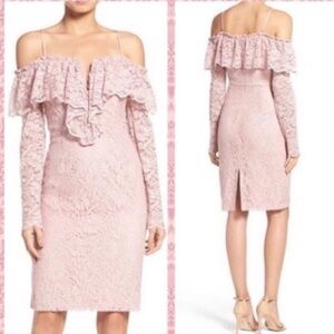 Bardot pink lace longsleeve cocktail dress off shoulder S